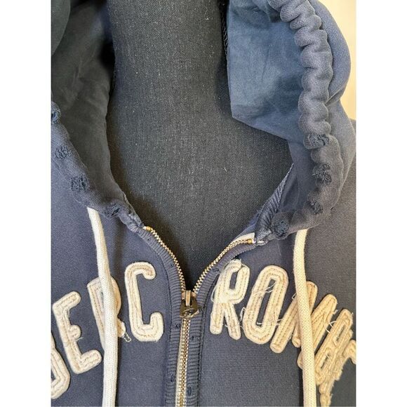 Abercrombie & Fitch Men's Navy Blue and White Distressed Full Zip Hoodie With Po - Picture 7 of 10